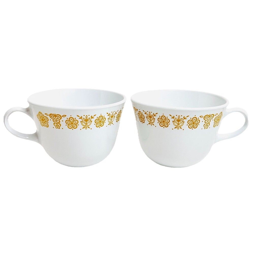 Corelle Butterfly Gold Coffee Cups Set of 2 Vintage Livingware USA